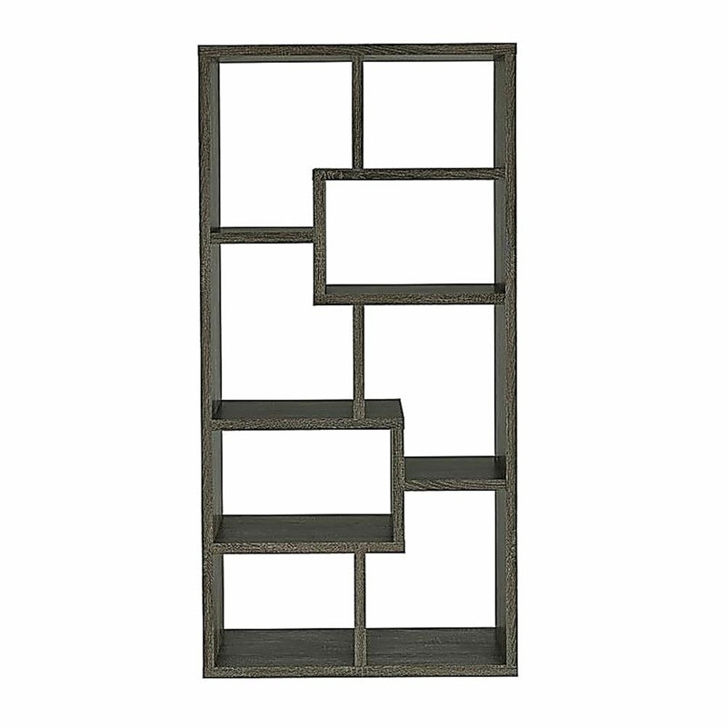 Rectangular 10-shelf Bookcase in Weathered Grey