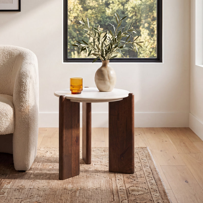 Brecken Marble Top End Table, White/Brown