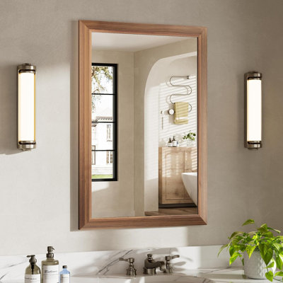 Miroir de salle de bain 24 po x 36 po pour mur, miroirs de salle de bain antidérapants en bois de noyer à grain de bois pour le dessus du lavabo, miroirs rectangulaires pour meuble-lavabo, ferme, chambre à coucher, salon, décor de vestibule