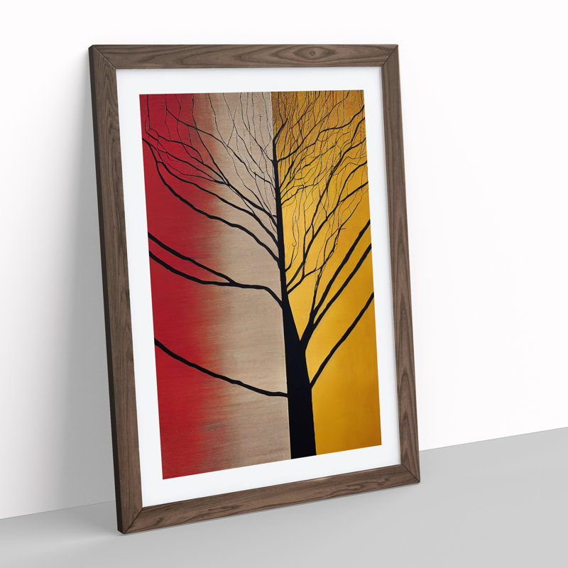Abstract Tree Painting No.3 - Wall Art, 66cm H x 48cm W, Walnut Framed Paper, White