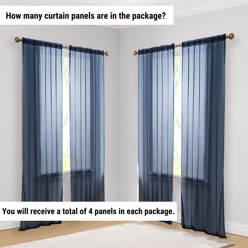 Dipankar Polyester Sheer Curtain, 54" W x 72" L, Navy Blue
