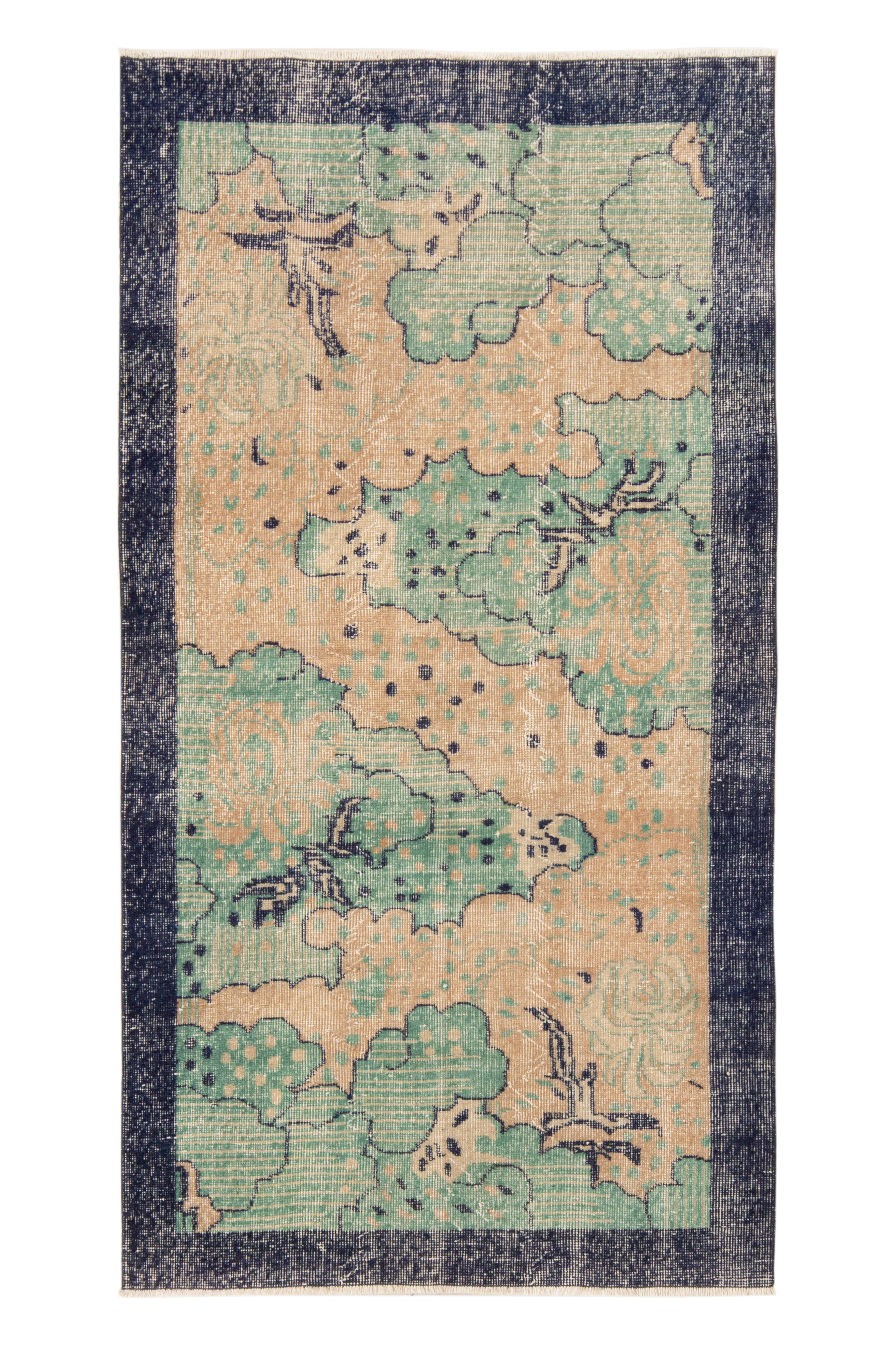 Rug & Kilim Pasha One-of-a-Kind 3'9 X 8'1 1960s Runner Wool Area Rug in  Green/Pale Blue/Pink