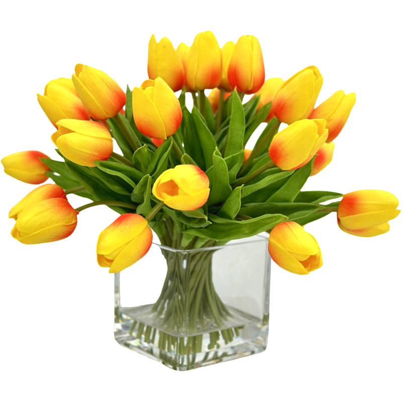 Tulipes 30 tiges, arrangement moderne, tulipes réelles, pièce maîtresse artificielle pour toujours, Orange