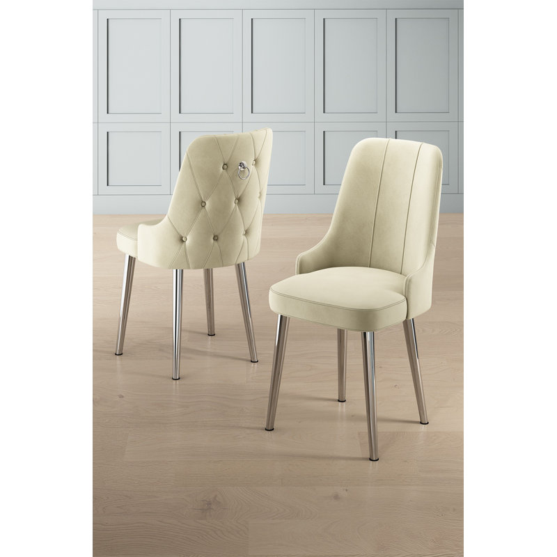 Ensemble de chaises modernes (2 pièces), crème et chrome, 18,1 po x 37,0 po x 18,1 po | Structure 100% métal, tissu Babyface, dossier en mousse à 22 bandes et siège en mousse à 28 bandes | Élégant et confortable pour la maison, le bureau et l'hôtel