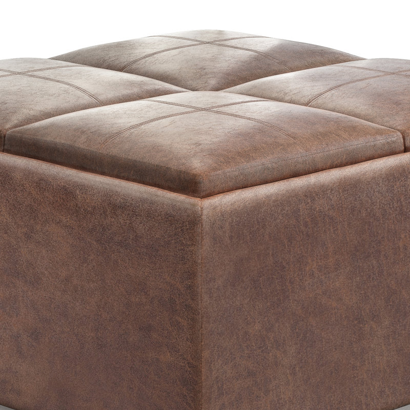 Avalon 35" Distressed Umber Brown Faux Leather Square Storage Ottoman