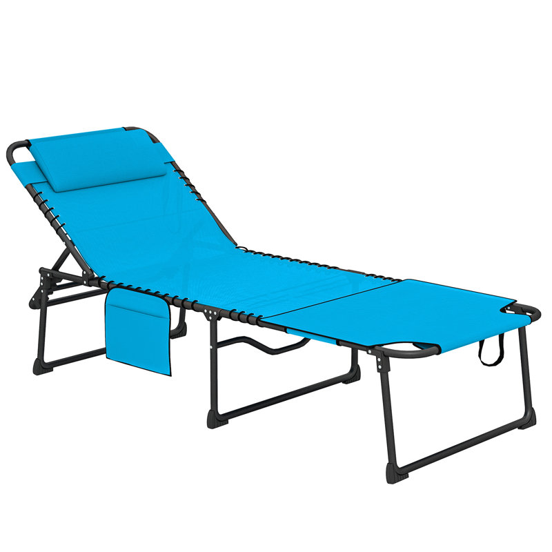 Chaise de bronzage avec dossier inclinable à 5 niveaux, chaise longue d'extérieur réglable avec poche latérale pour la plage, la piscine