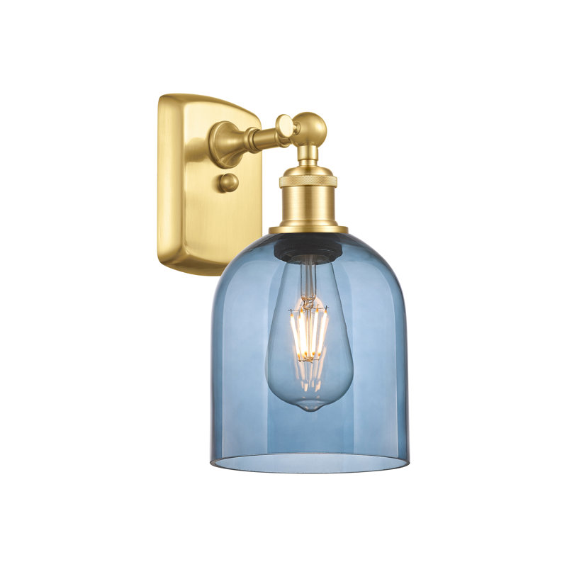 Anacaren Steel Armed Sconce, Satin Gold, Princess Blue