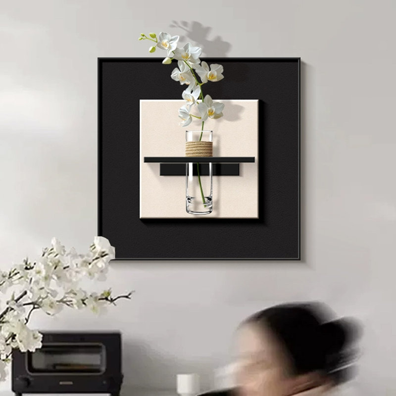 Blanc, carré noir en grès, art mural, H 15,75 po x l 15,75 po