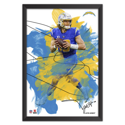 Tableau encadré de Justin Herbert, joueur des Chargers de Los Angeles (NFL), style coup de pinceau | 68,5 x 99 cm