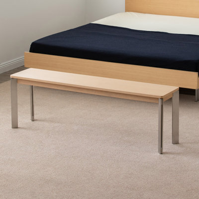Banc en bois massif multi-plis, l 62,99 po x P 11,81 po x H 17,72 po, placage de chêne, pieds en acier inoxydable, sièges polyvalents avec patins antidérapants, banc de salle à manger et de chambre à assembler facilement