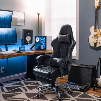 The Twillery Co.® Adjustable Reclining Ergonomic Faux Leather Swiveling PC & Racing Game Chair with Footrest