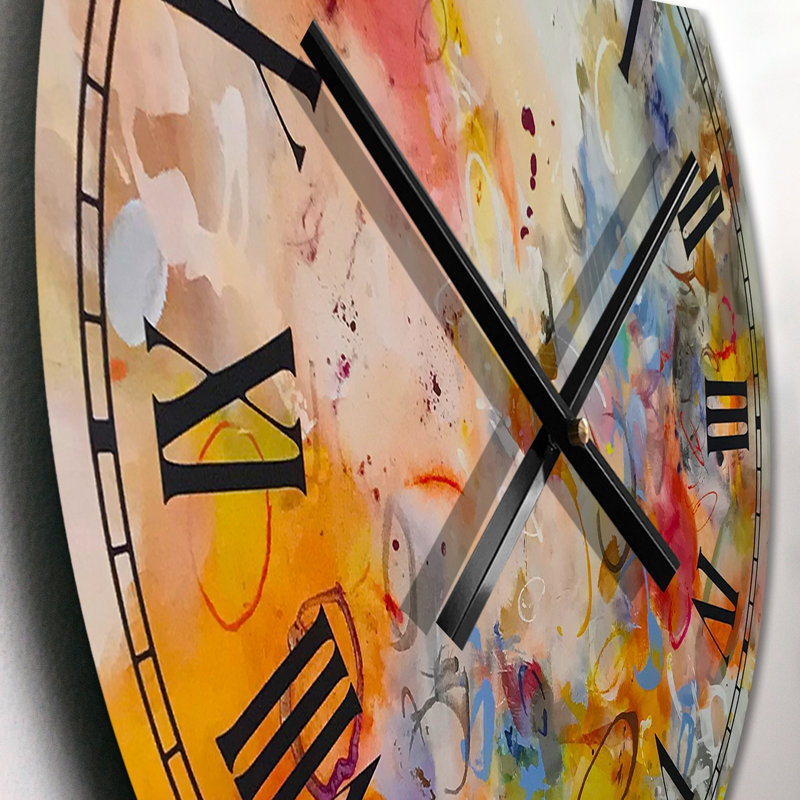 Tourbillons de couleur bleue et jaune - grande horloge murale moderne, Petit