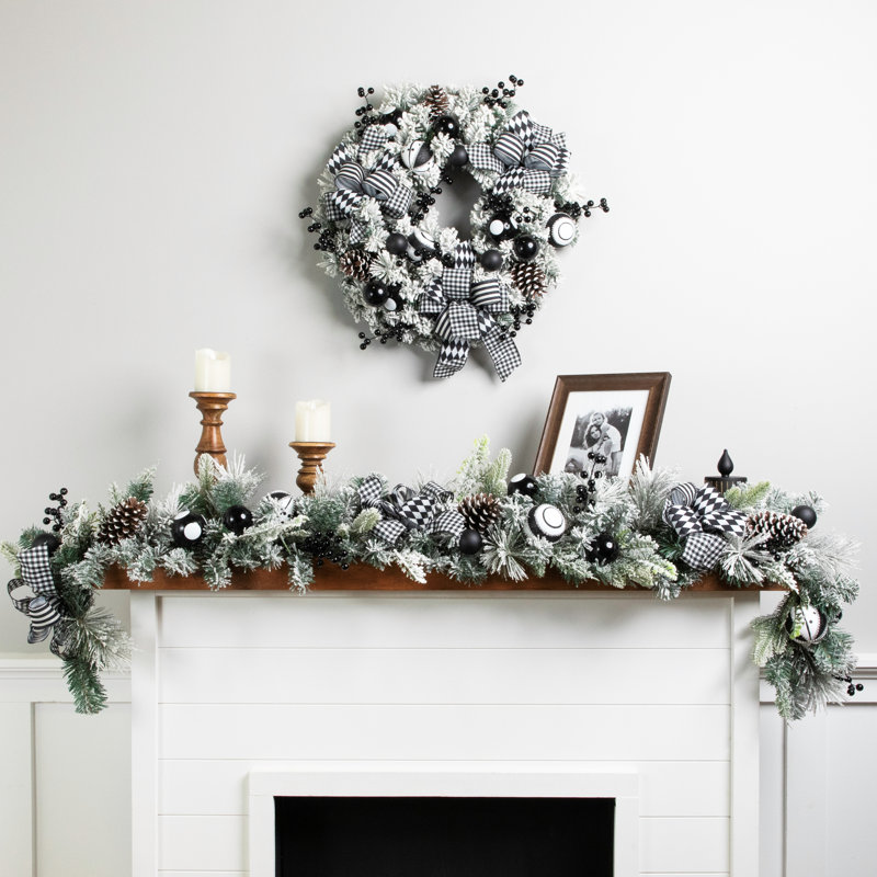 Flocked Pine With Harlequin Ornaments And Bows Artificial Christmas Garland - 6' X 8" - Unlit