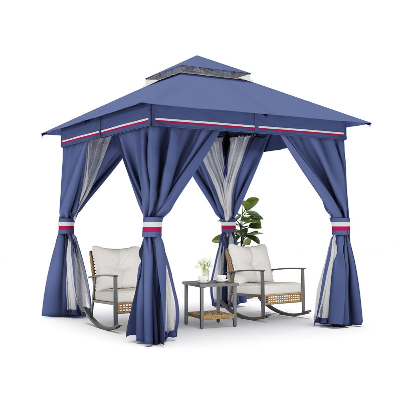 Pavillon de jardin en acier, Bleu classique, H 104,4 po x l 96 po x P 96 po