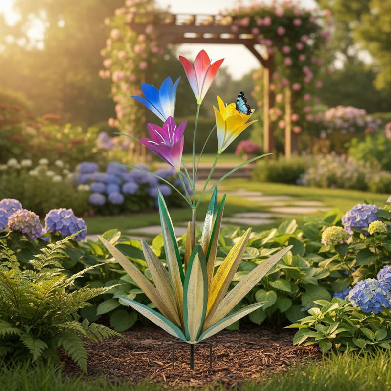 Metal Garden Statue, Green/Blue/Yellow