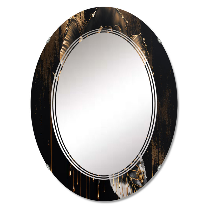 Black And Gold Rose III - Floral Rose Wall Mirror, 30" x 20"