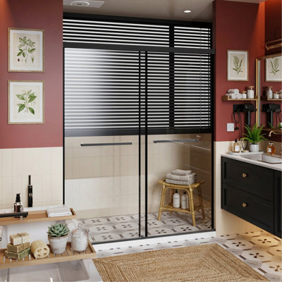 Spacious 60x72 Inch Frameless Shower Door, Aluminum Dual Sliding Glass Door with Soft-Close & Waterproof Buffer System, Quick DIY Installation, Heavy-Duty Metal Bottom Seal