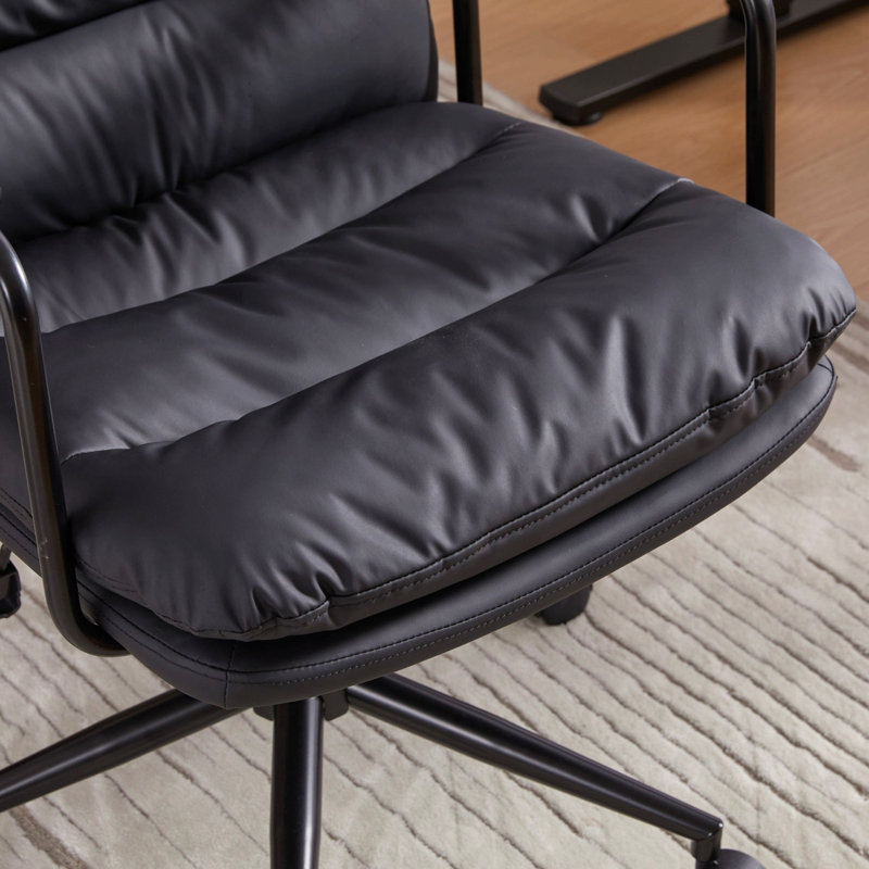 Office Chair,Mid Back Home Office Desk Task Chair With Wheels And Arms Ergonomic PU Leather Computer Rolling Swivel Chair With Padded Armrest,The Back Of The Chair Can Recline 40°