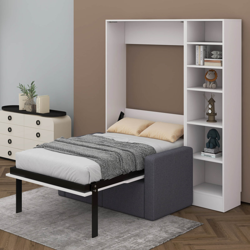 Lit escamotable simple Leanny avec canapé et tablettes