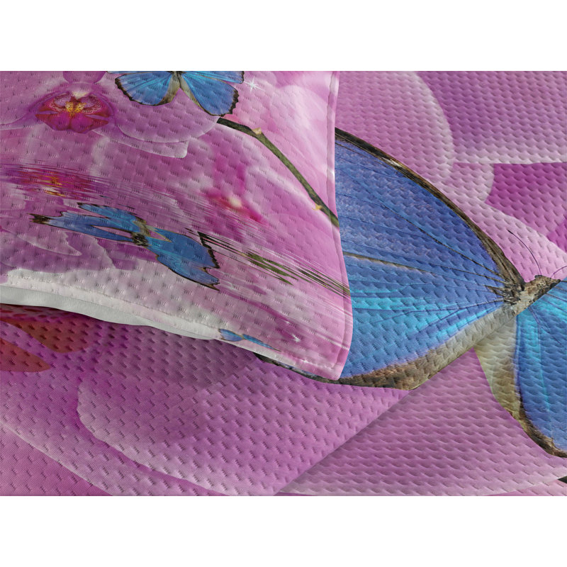 Butterflies Polyester Floral Coverlet, Queen Bedspread + 2 Shams