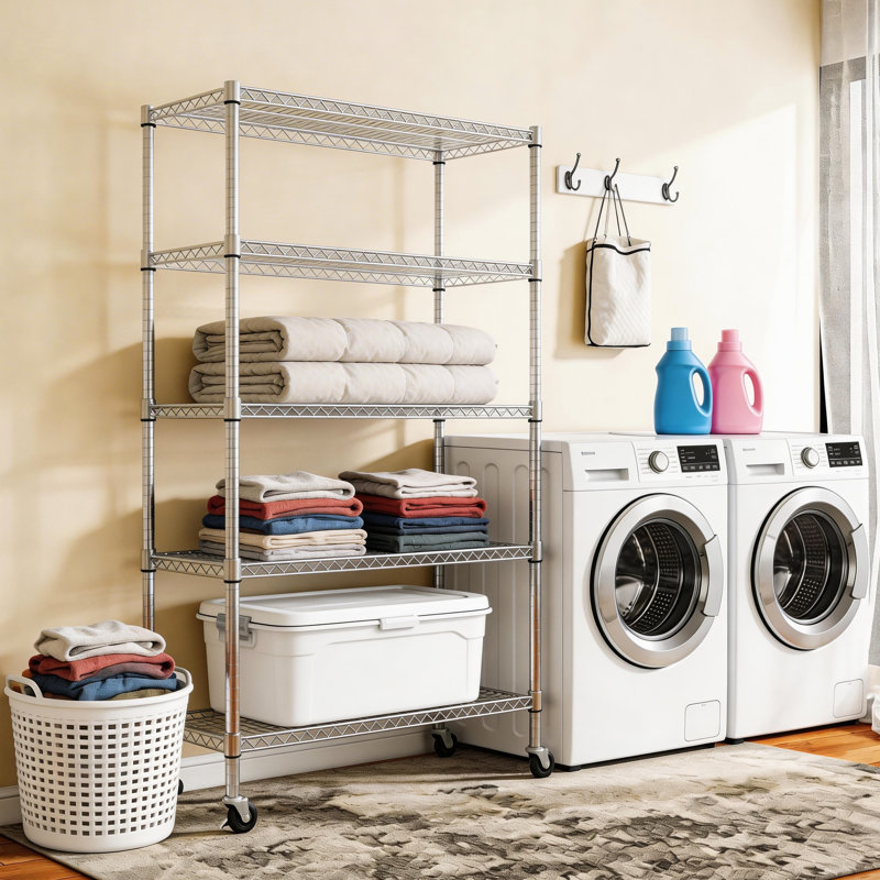5 Tier Steel Shelving Unit, 1750 Lbs Capacity, Adjustable Height And Mobile For Garage Balcony - Stable Design Multi Functional Storage Shelf, Iron Construction