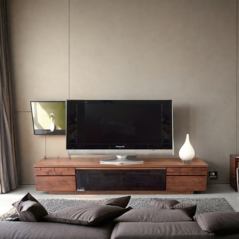 Meuble télé au sol en noyer noir, H 16,53 po x L 94,48 po x l 15,74 po