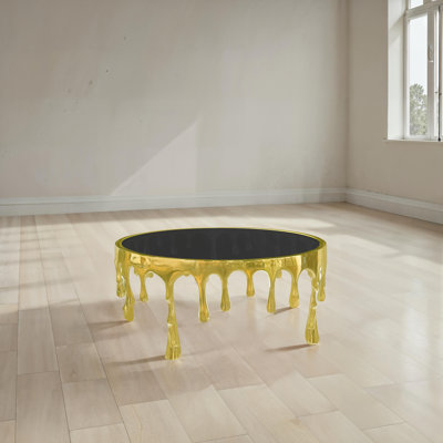 Capri Coffee Table | 36 Inch Round Glass Top | Melting Drip Design | Antique Finish