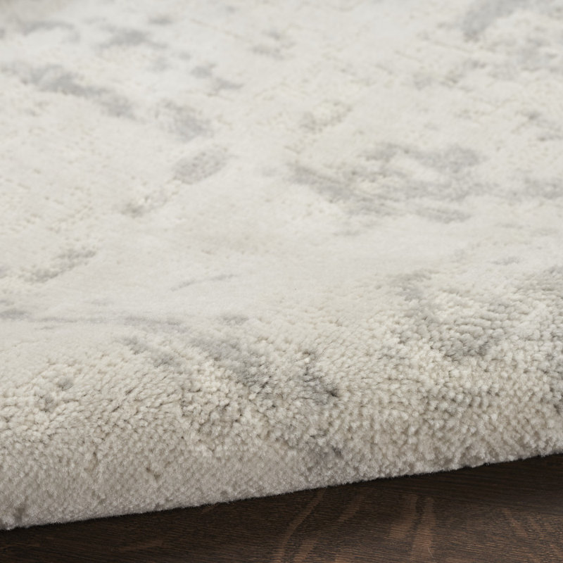 Quam Abstract Modern Machine Woven Area Rug in Cream/Gray, Runner 2'2" x 7'6"