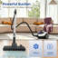 Aspirateur vertical sans sac WHALL 1400 W, aspiration puissante de 30 kPa, filtration HEPA en 5 étapes pour tapis et sols durs