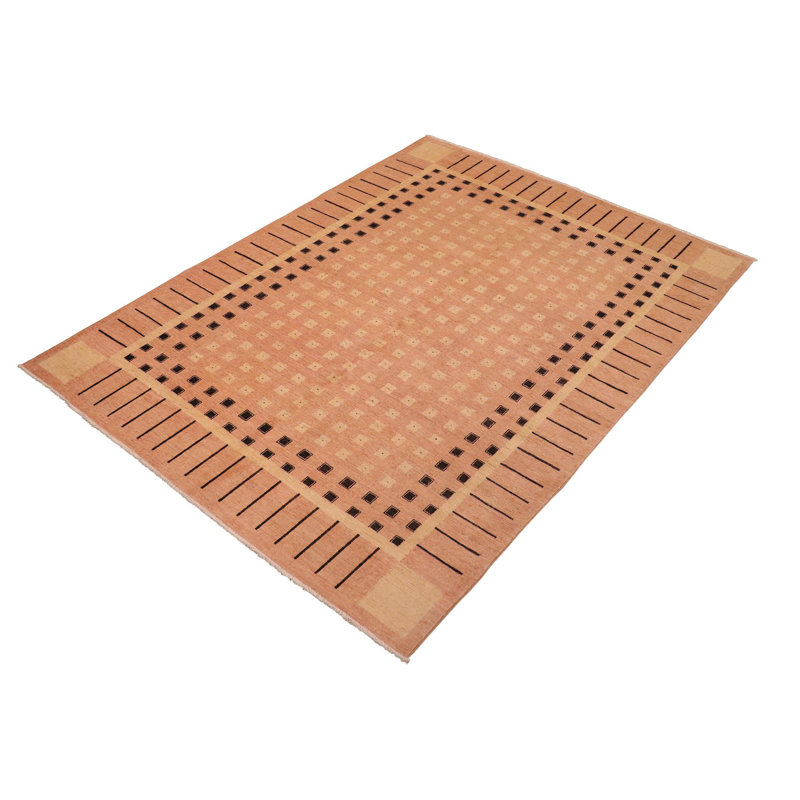 Tapis géométrique rose en laine noué à la main 8 pi 1 po x 9 pi 8 po Baccio