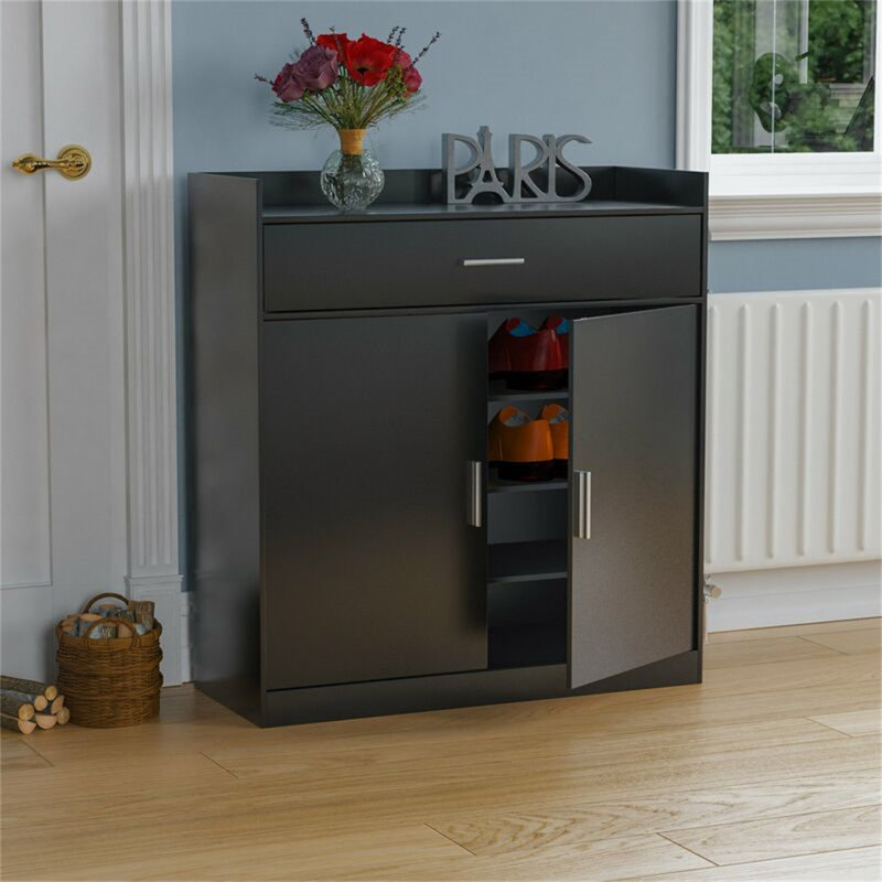 8 Pair Shoe Storage Cabinet, Black