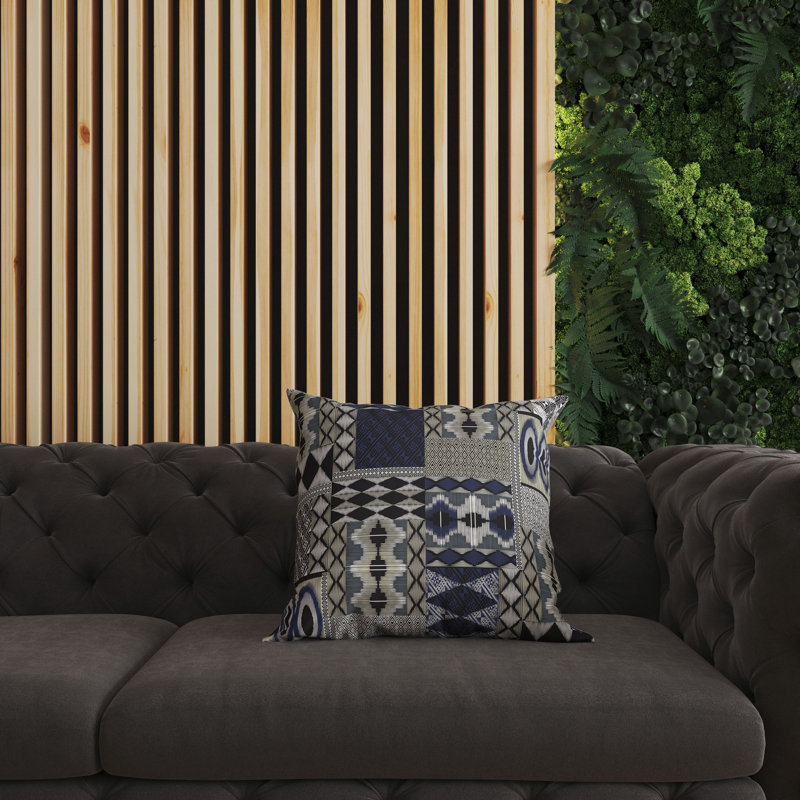 Blue and Grey Patchwork Reversible Indoor/Outdoor Throw Pillow