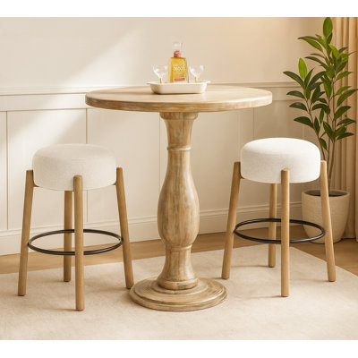 Daniqua 36" Bar Table Set With 2 Natalia Bar Stools In Ivory Boucle Fabric