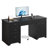 59"Computer Desk Black/White with Embeded Power Strip,Lockable Office Desk with Ample Storage-2078604243