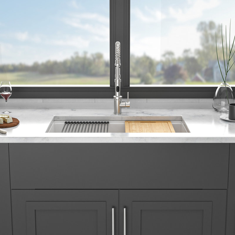 30X19" Quartz Workstation Kitchen Sink, Smooth Surface, Protects Scratches, Comes With Strainers & Installation Guide White, 30X19", Quartz, Workstation, Undermount, Smooth, Non - Porous, Dirt,