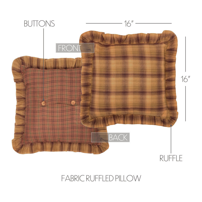 Prescott Tan and Brown Plaid Cotton Ruffled Square Pillow 16x16
