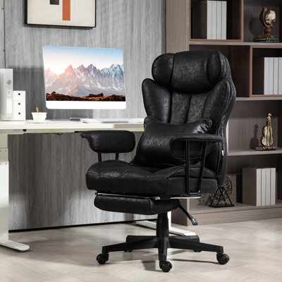 Fauteuil d'ordinateur ergonomique avec 3 niveaux de chaleur lombaire, massage par vibration, repose-pieds, microfibre, noir, coussin réglable et vibration pour soulager les maux de dos et le confort