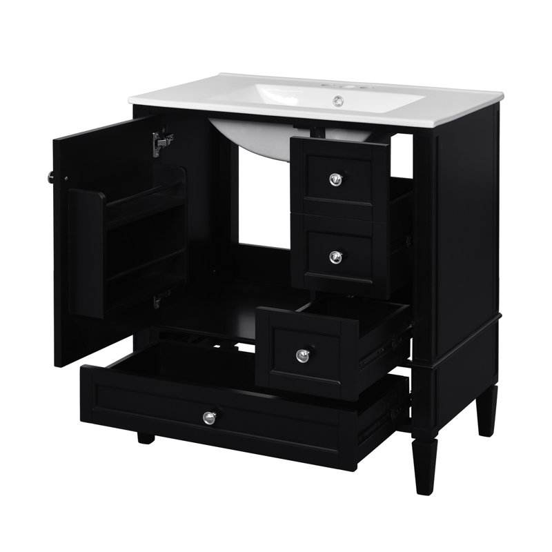 Meuble-lavabo 30 po avec lavabo en céramique - armoire noire 3 tiroirs et rangement élégant de qualité