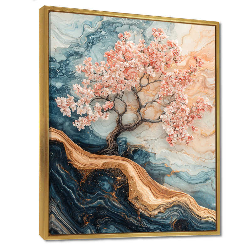 Hemphill - salon d'art mural floral, H 40 po x l 30 po, Impression encadrée flottante, Doré