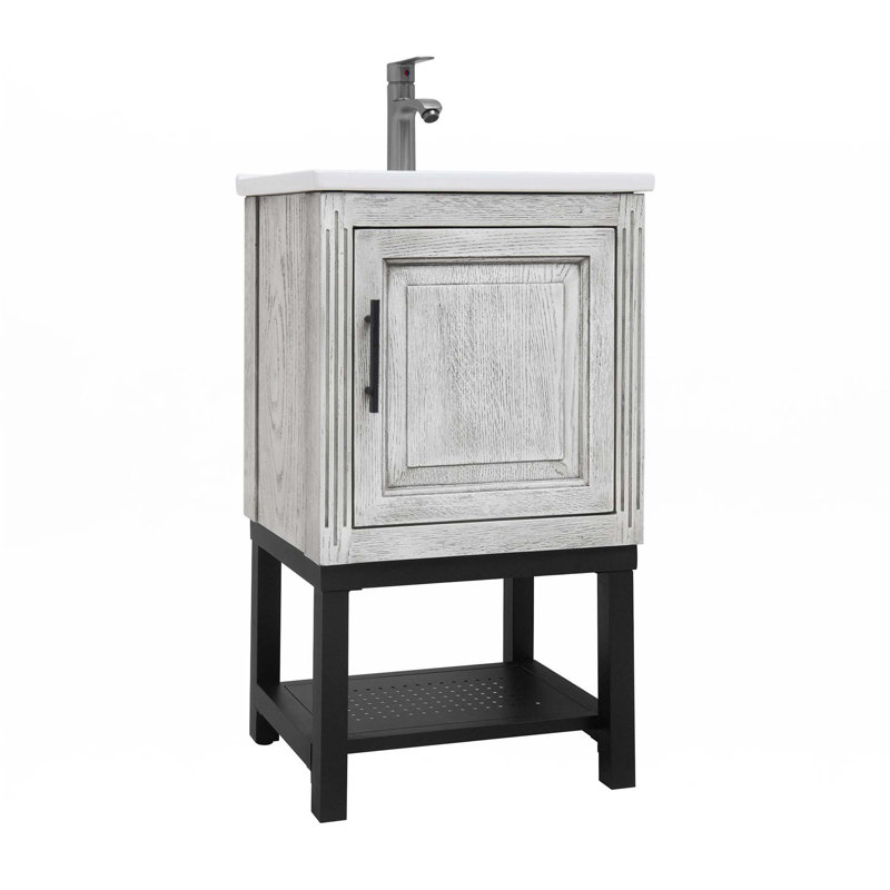 Petit meuble-lavabo de 20 po avec lavabo et robinet d'eau chaude et froide, Blanc