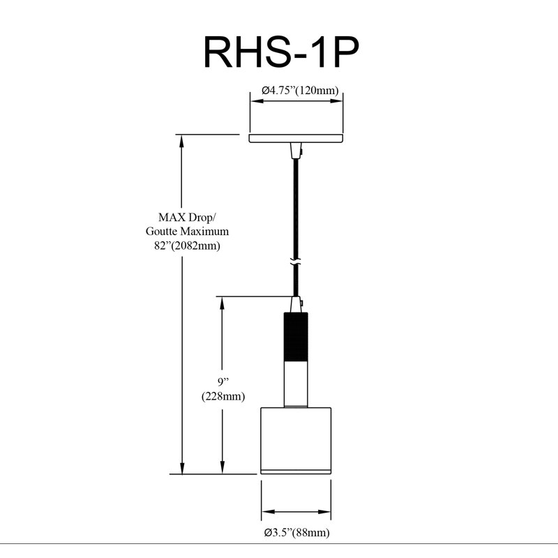 Luminaire suspendu 1 lumière Rhoswen, Noir mat
