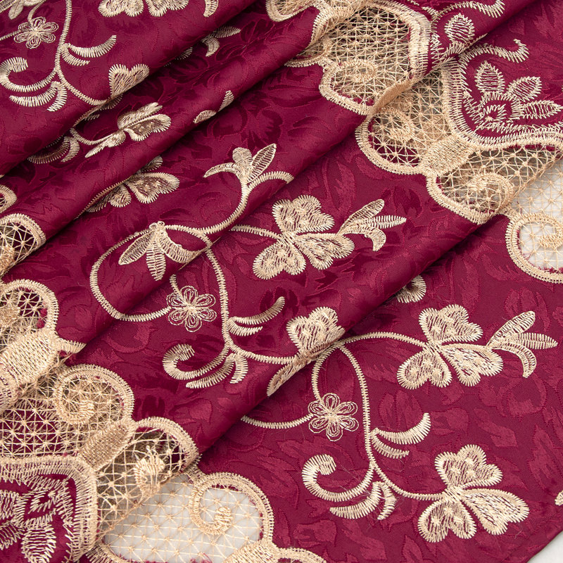 Alice Embroidered Macrame Window Curtain, Burgundy