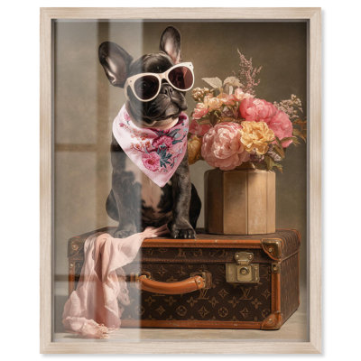Décoration murale de Pâques à carreaux cousus Bandana Frenchie par Art Remedy, cadre blond, 16 x 20