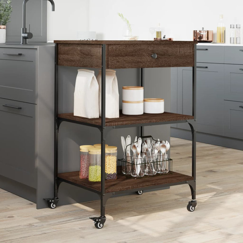Dwyce Metal Bar Cart, Brown Oak