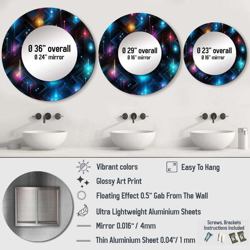 Cubes de Rietsch - miroir géométrique, miroir mural décoratif rond et moderne, art en métal imprimé, 29 po x 29 po