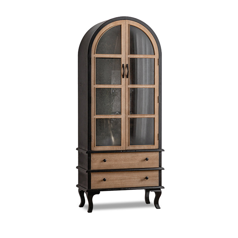 Bois massif + vitrines en verre, Noir / brun