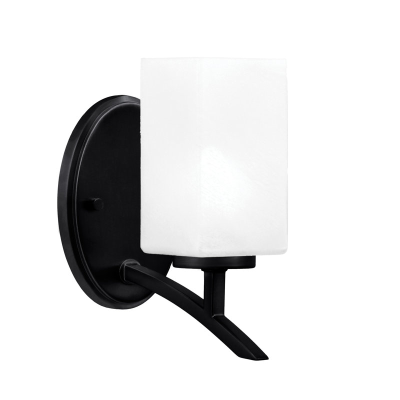 Kurve Uplight Wall Sconce With 3.5" Square White Marble Glass, Matte Black