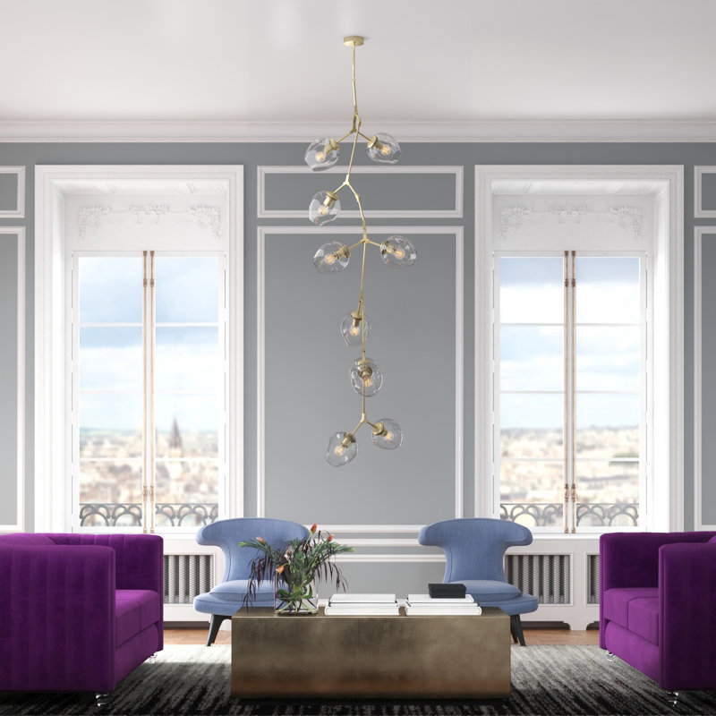 Lustre sphérique unique et remarquable à 10 lumières Maclean, Laiton brossé