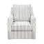 Fauteuil pivotant à 360° Élégance Comfort, rayé bleu, tissu texturé, structure en contreplaqué, piètement en métal, coussins réversibles, housses amovibles, aucun assemblage requis, capacité de charge de 136 kg, salon
