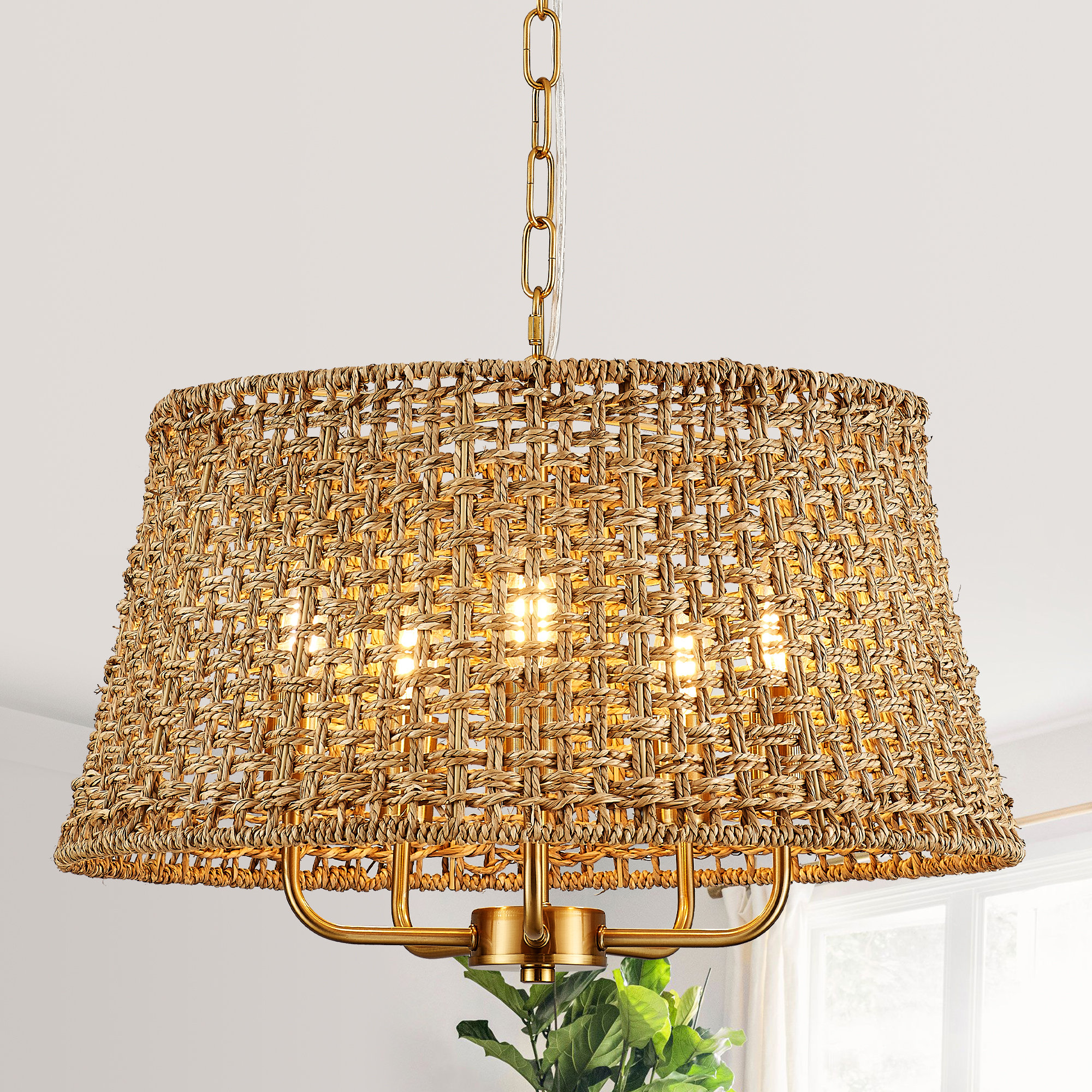 Dakota Fields 5-light Boho Farmhouse Hand-woven Rattan Chandelier | Wayfair